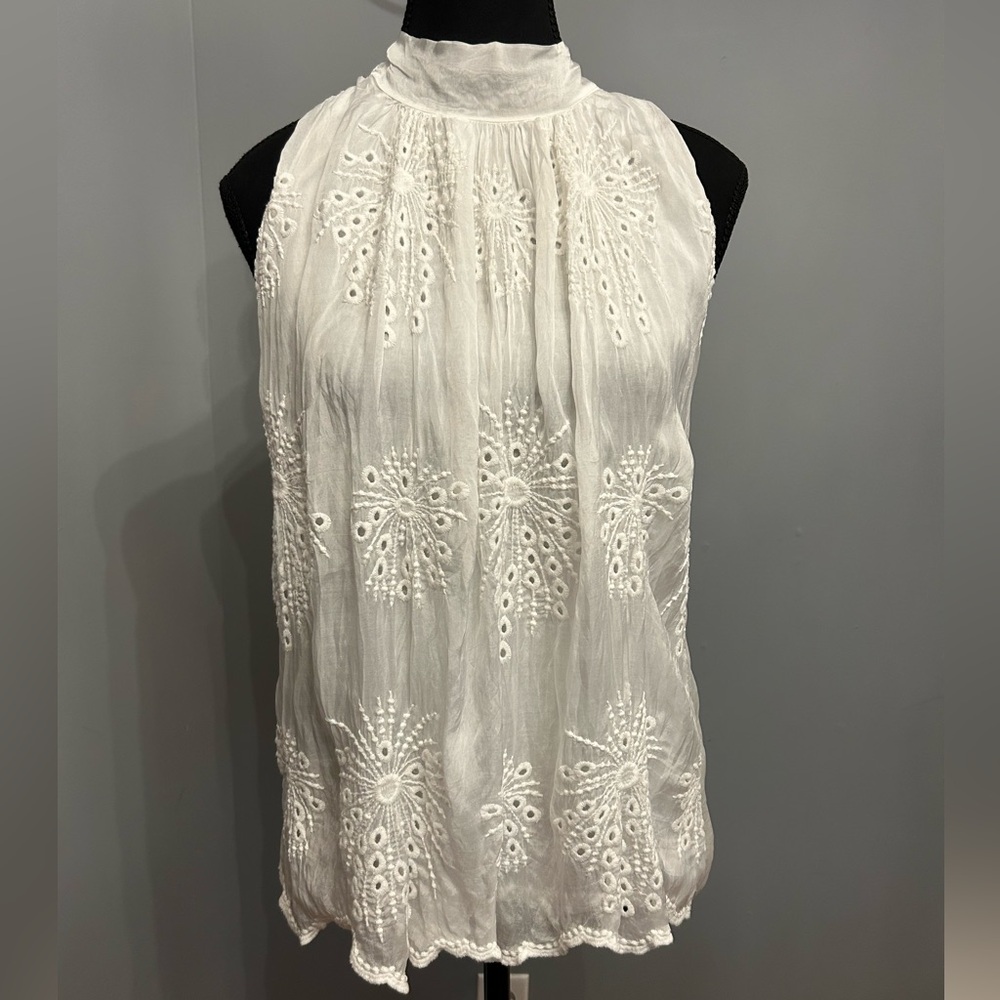Elena Baldi Silk Blend Sleeveless Embroidered Top, size M